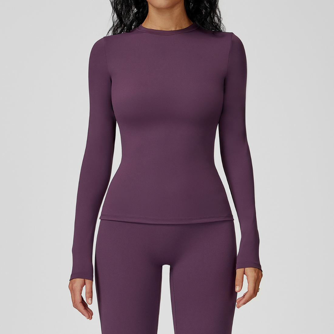 Wholesale Women's Brushed Long Sleeve Yoga Top – Crew Neck Slim Fit Athletic T-Shirt