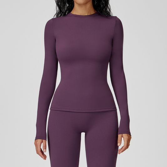 Wholesale Women's Brushed Long Sleeve Yoga Top – Crew Neck Slim Fit Athletic T-Shirt