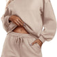 Round neck loose casual sweatshirt+Loose-fitting athletic shorts 2-piece set