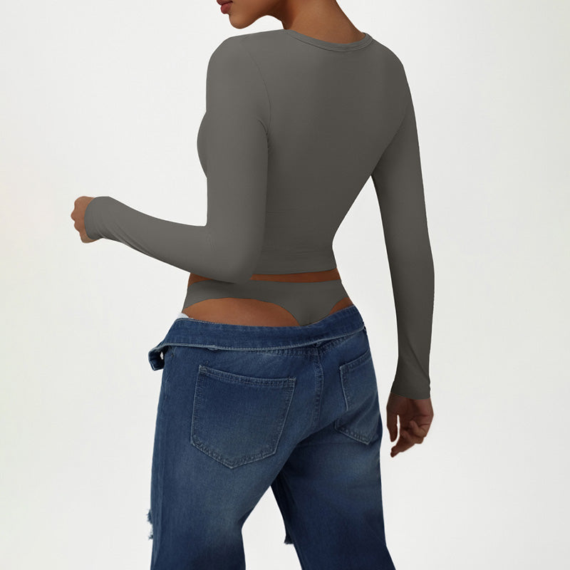 Snug-Fit V-Neck Long Sleeve