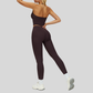 Removable Bra Pad Tank top+Pleated waistband sport leggings 2-piece set