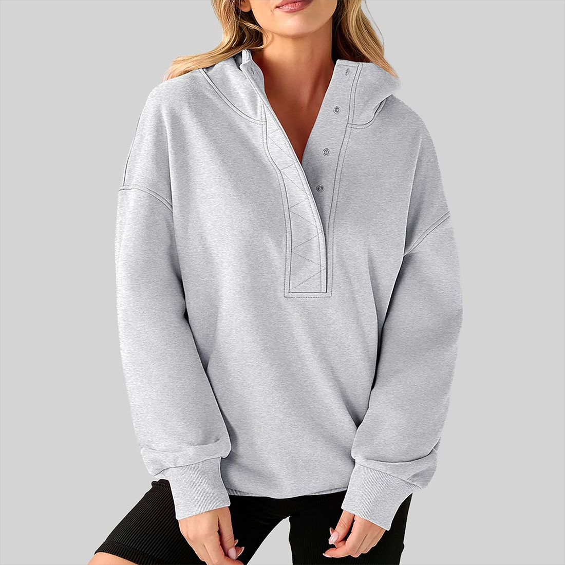 Wholesale Half-Button Hooded Sweatshirt – Loose Casual Long Sleeve Hoodie