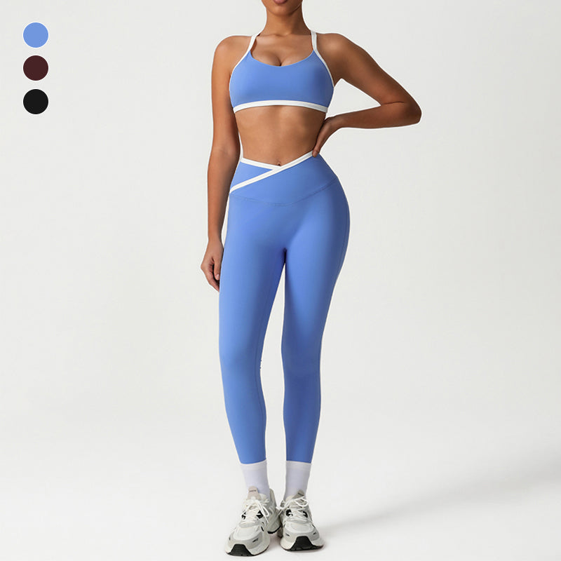 Cross-Back Color-Blocked Bra + High-Waisted Butt-Lifting Leggings 2-Piece Set
