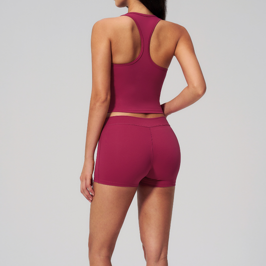 Wholesale Women's I-shape Back Tank Top & Booty-Lift Shorts Set – Seam-Detail Naked-Feel Yoga 2-Piece Set
