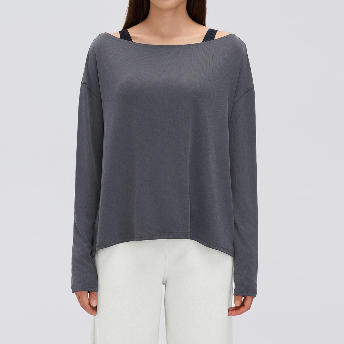 Wholesale Women's Activewear Loose Asymmetric-Shoulder Long-Sleeve Yoga Top