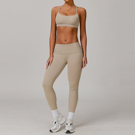 Cross Back and thin straps sports bras + High-waisted legging 2-piece set