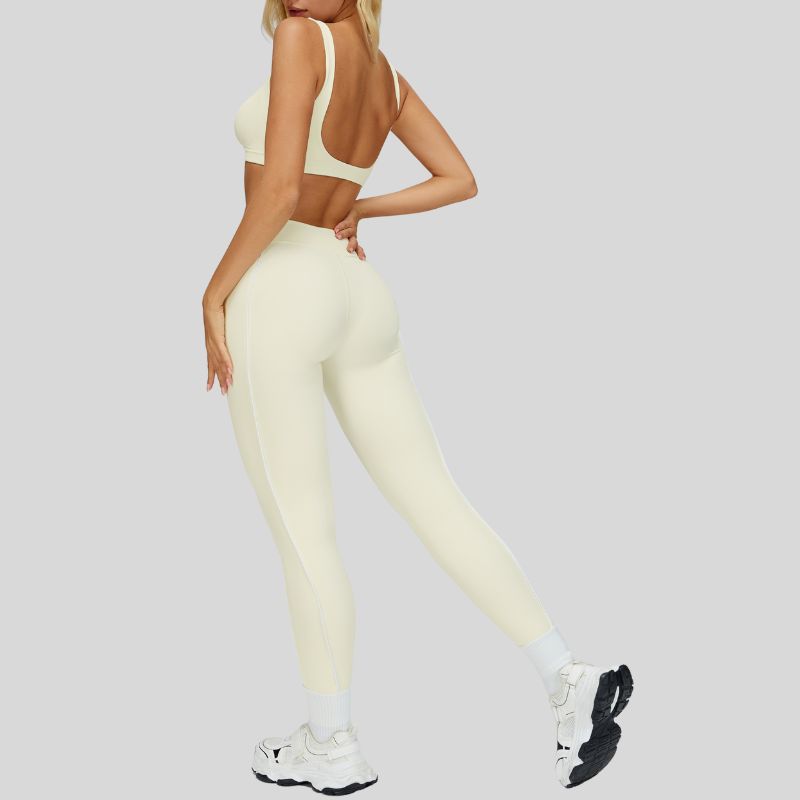 Beautiful Backless Sports Bra+High-waisted contrasting color leggings 2-piece set