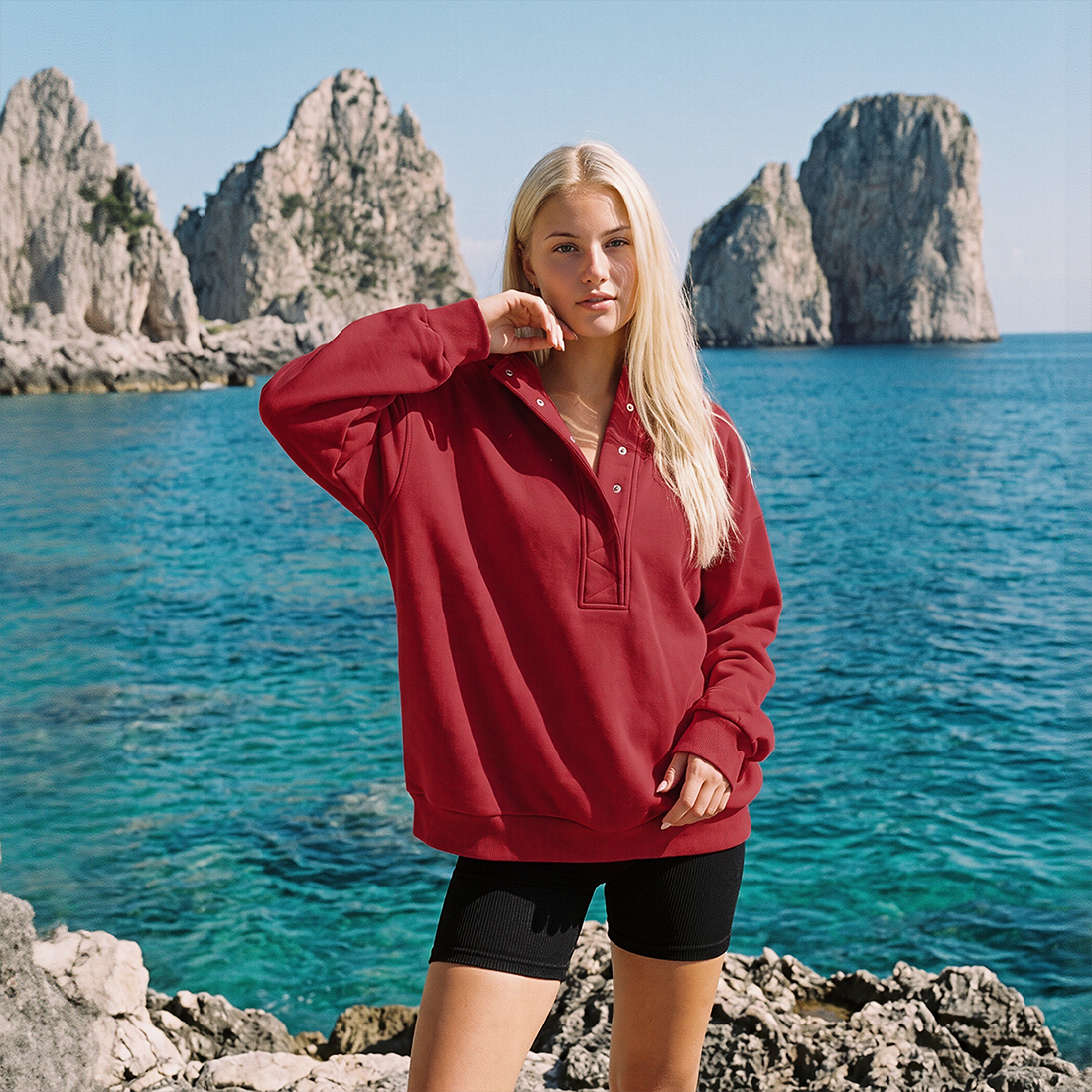 Wholesale Half-Button Hooded Sweatshirt – Loose Casual Long Sleeve Hoodie