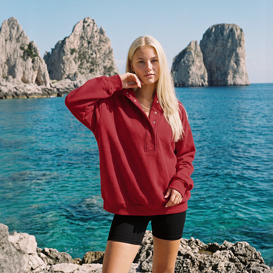 Wholesale Half-Button Hooded Sweatshirt – Loose Casual Long Sleeve Hoodie