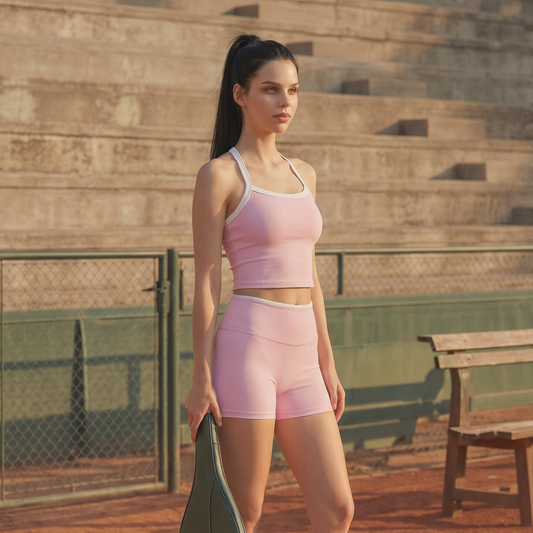 Couleur contrastée Color Top + Haut Shorts 2 pièces Shorts 2 pièces