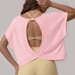 Wholesale Women's Hollow Polka Dot Yoga Cover-Up – Loose Fit Open-Back Short Sleeve Gym Top