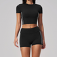 Wholesale Women's Brushed Short Sleeve Crop Top & High-Waist Shorts Set – Padded Yoga Fitness 2-Piece