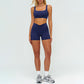 Square neckline backless sports bra + athletic slimming shorts 2-piece set