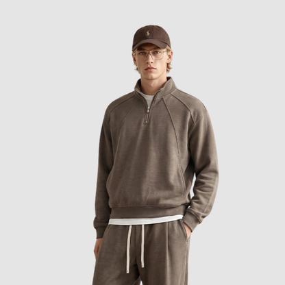 Wholesale Men’s Relaxed Half-Zip Polo Sweatshirt – Windproof Cotton Blend