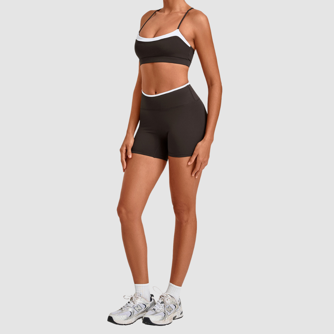 Wholesale Women’s Contrast Sports Bra & High-Waist Biker Shorts Yoga Set