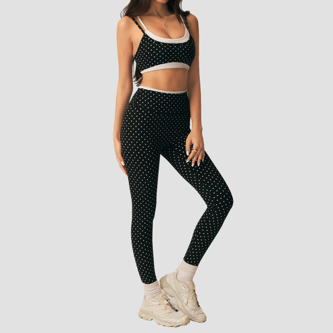 Wholesale Women's Polka Dot Yoga Set – Bra Top & Capri Leggings