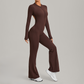 Zipper long sleeved backless fitness jumpsuit