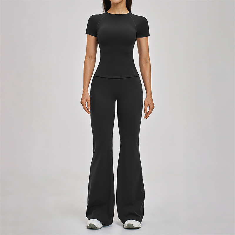 Wholesale Round Neck Short Sleeve Tank Top+High Waist pants 2-piece Set