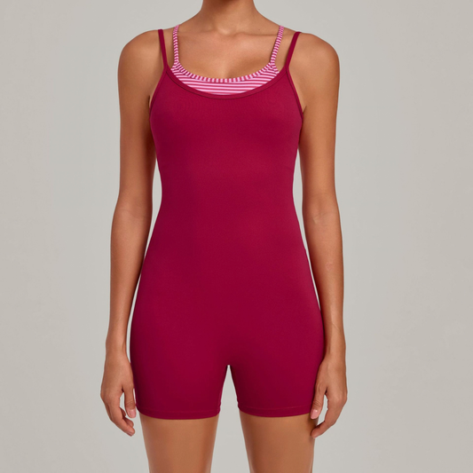 Wholesale Women's Retro Print Faux Two-Piece Yoga Unitard