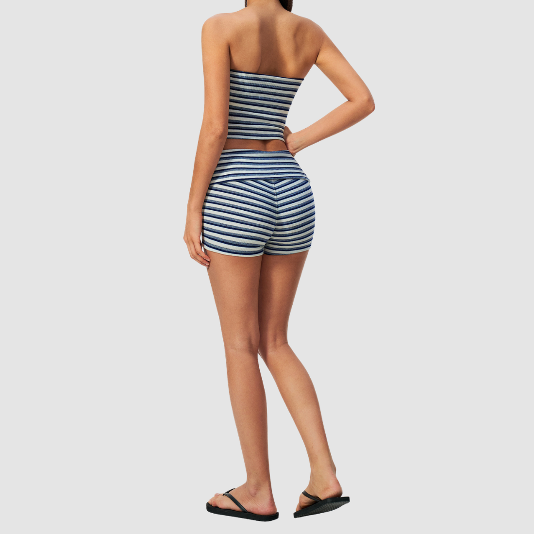 Wholesale Women's Stripe Bandeau Tank & Shorts Yoga Set