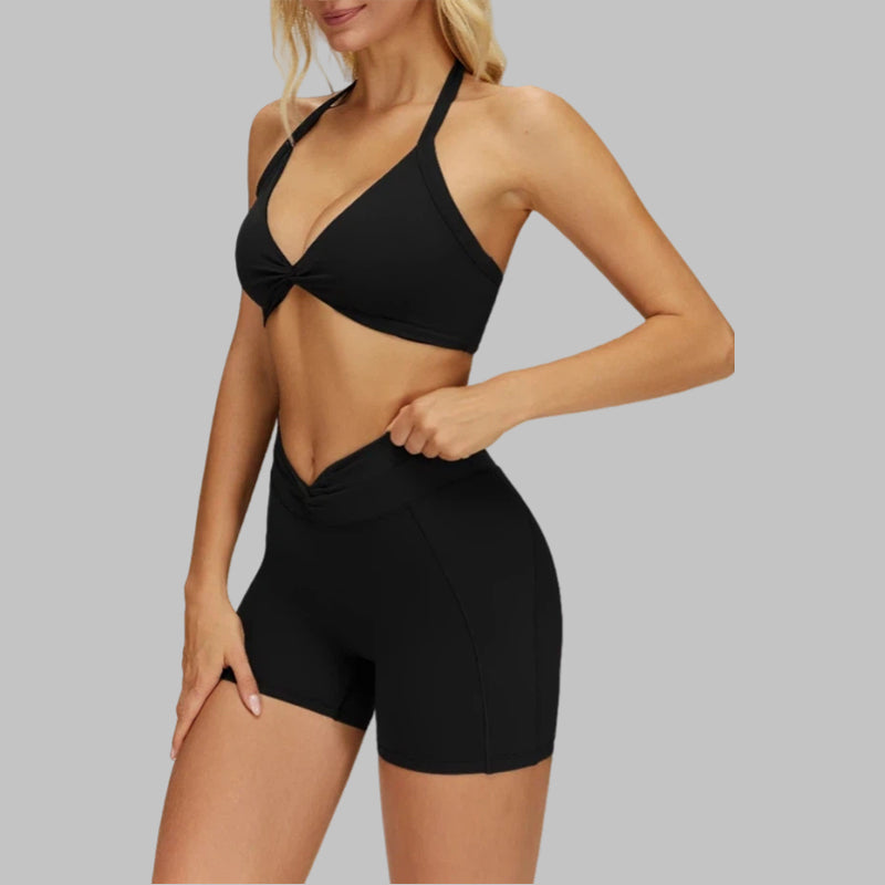Removable breast sports bra+Sport shorts 2-piece set