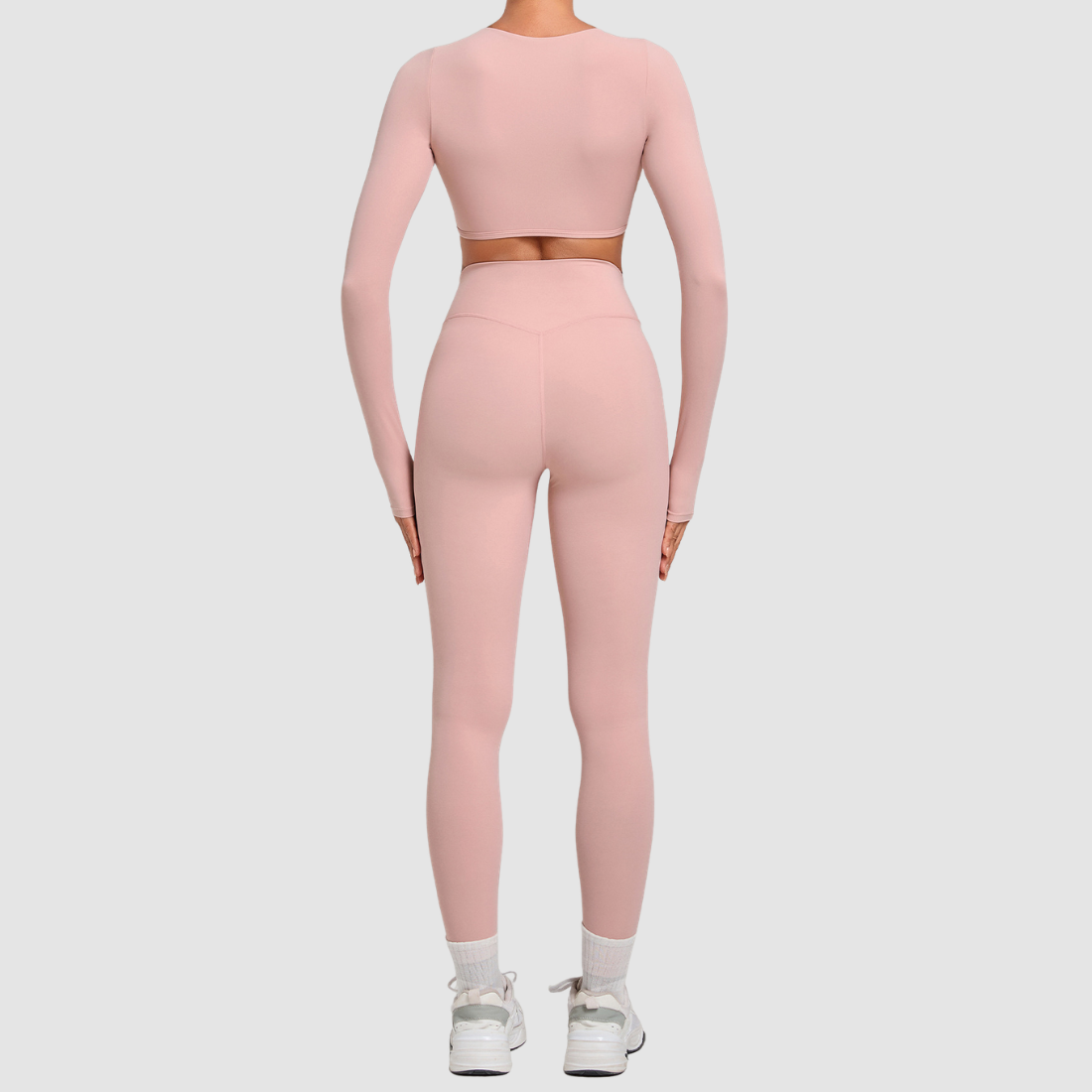 Wholesale Women's Activewear Cropped Long-Sleeve Top & High-Waist Leggings Yoga Set