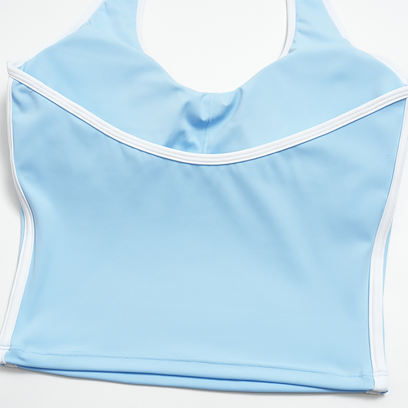 Wholesale Women's Bare-Feel Color-Block Tank Top & High waisted flared pants Set