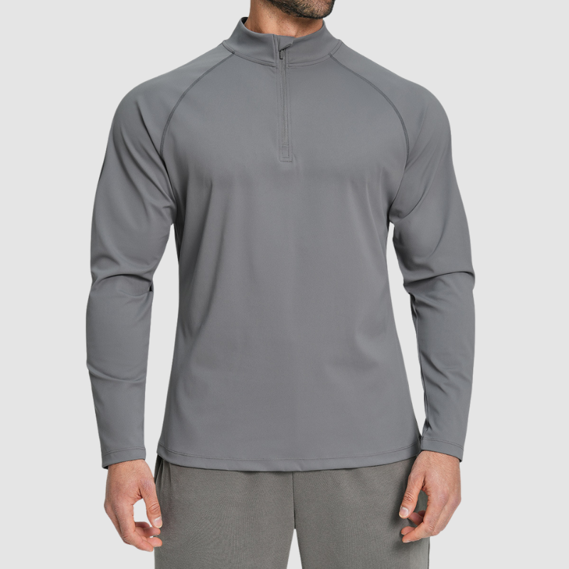 Wholesale Men's Half-Zip Mock Neck Long Sleeve Athletic Top – Moisture-Wicking Gym Fitness Training Shirt