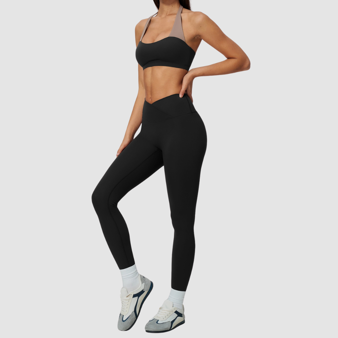 Wholesale Women's Color-Block Sports Bra & Leggings Two-Piece Set