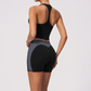 Wholesale Women's Colorblock Bare-Feel Yoga Set Tank Top & Shorts w/ Chest Pad