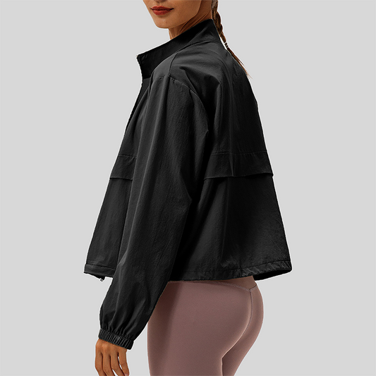 Women's Outdoor Windbreaker Loose Casual Yoga Jacket with Stand Collar