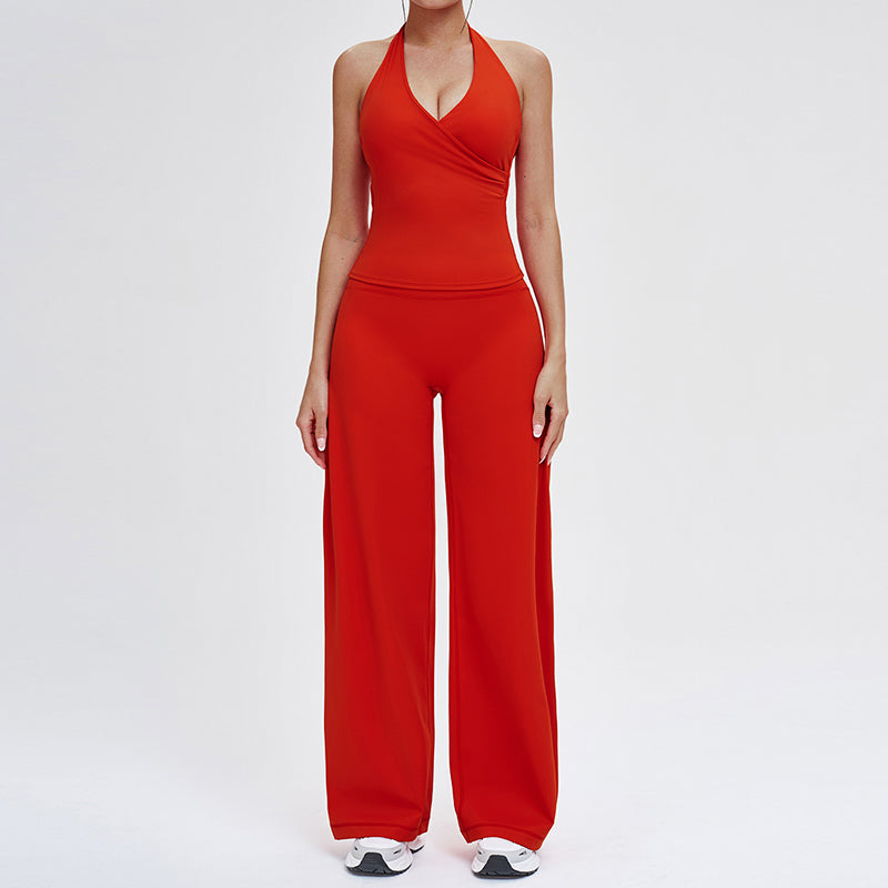 Wholesale open-back tank top + loose wide-leg pants