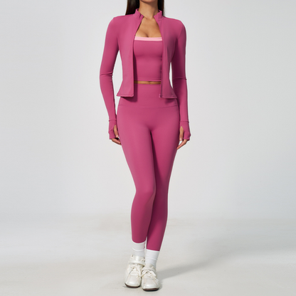 Wholesale Wholesale 3-Piece Yoga Set – Cardigan & Bra & Leggings Fitness Outfit