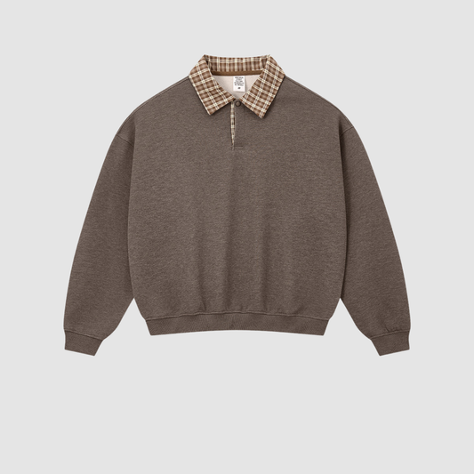 Wholesale Men’s Relaxed Plaid Half-Placket Polo Sweatshirt