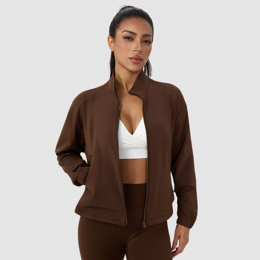 Wholesale Women's Fleece-Lined Stand-Collar Zip Fitness Jacket