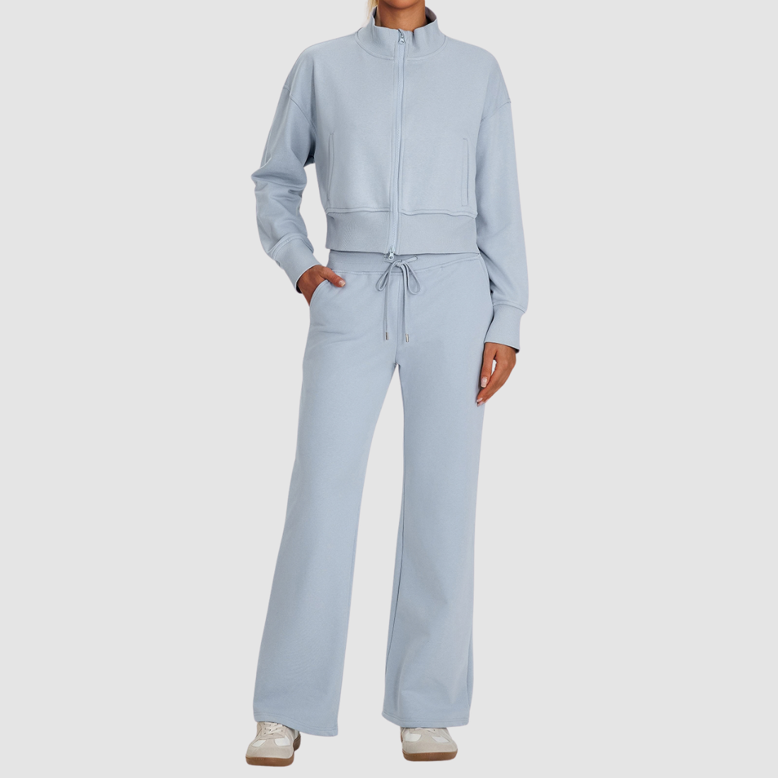 Wholesale Women's Zip Sweatshirt & Wide-Leg Pants Sports Set