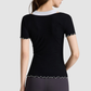 Wholesale Women's Faux Two-Piece Contrast Color Short-Sleeve Yoga Top – Slim Fit Activewear