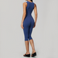 Wholesale Women's Bare-Feel Square Neck Yoga Jumpsuit with Chest Pad & Capri Shorts