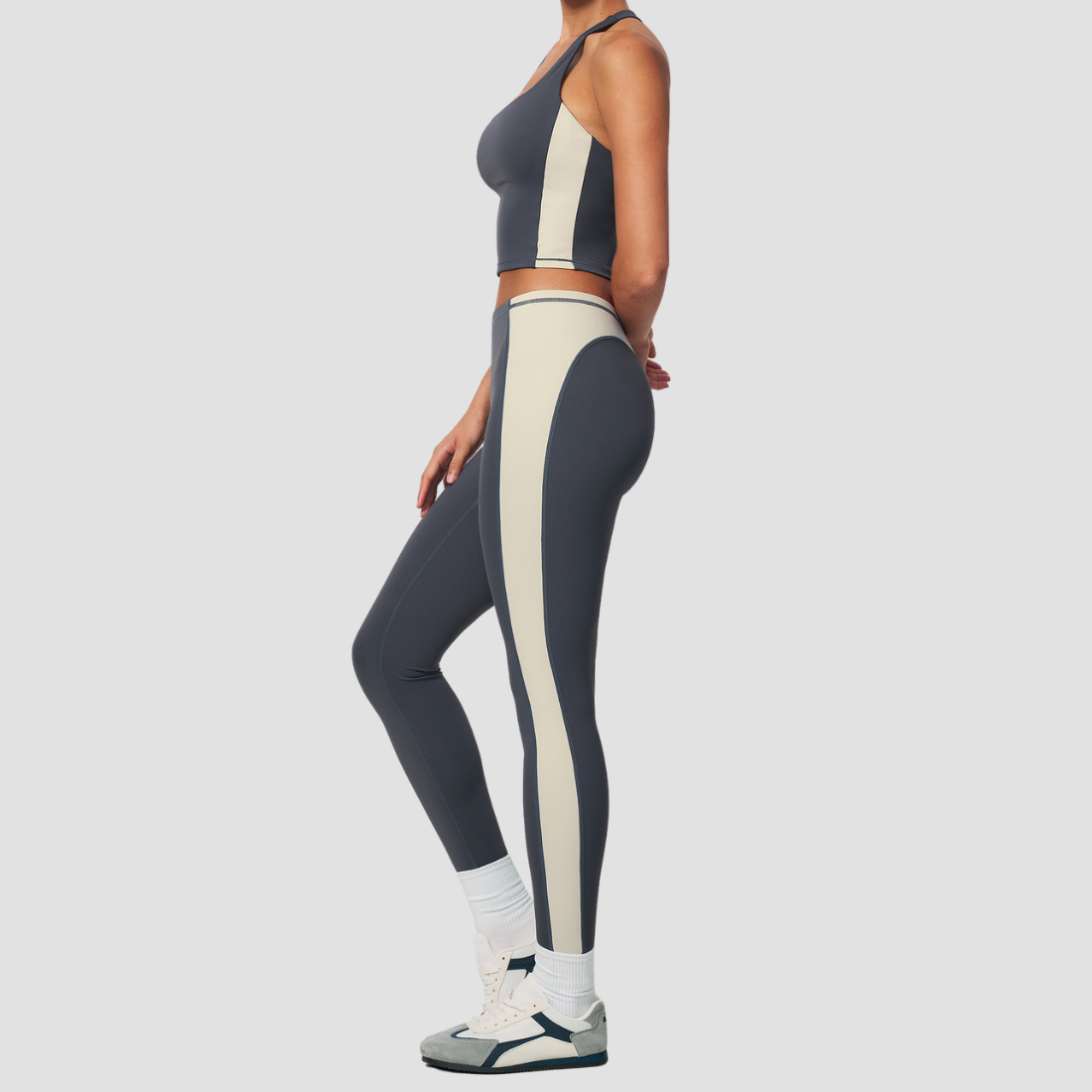 Wholesale Women's Colorblock Bare-Feel Yoga Set Tank Top & Leggings w/ Chest Pad