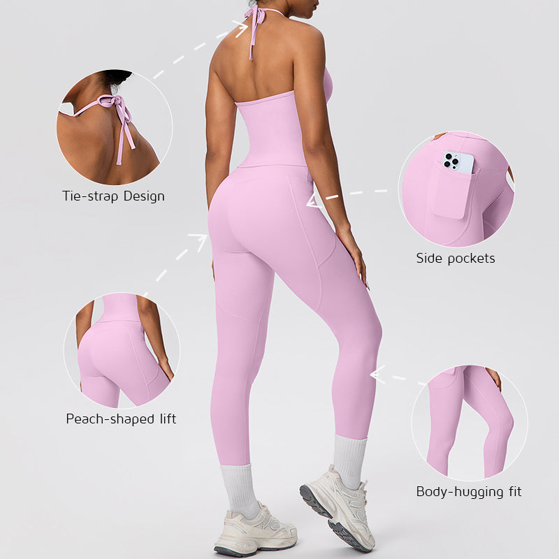 Wholesale backless tank top + pocket leggings