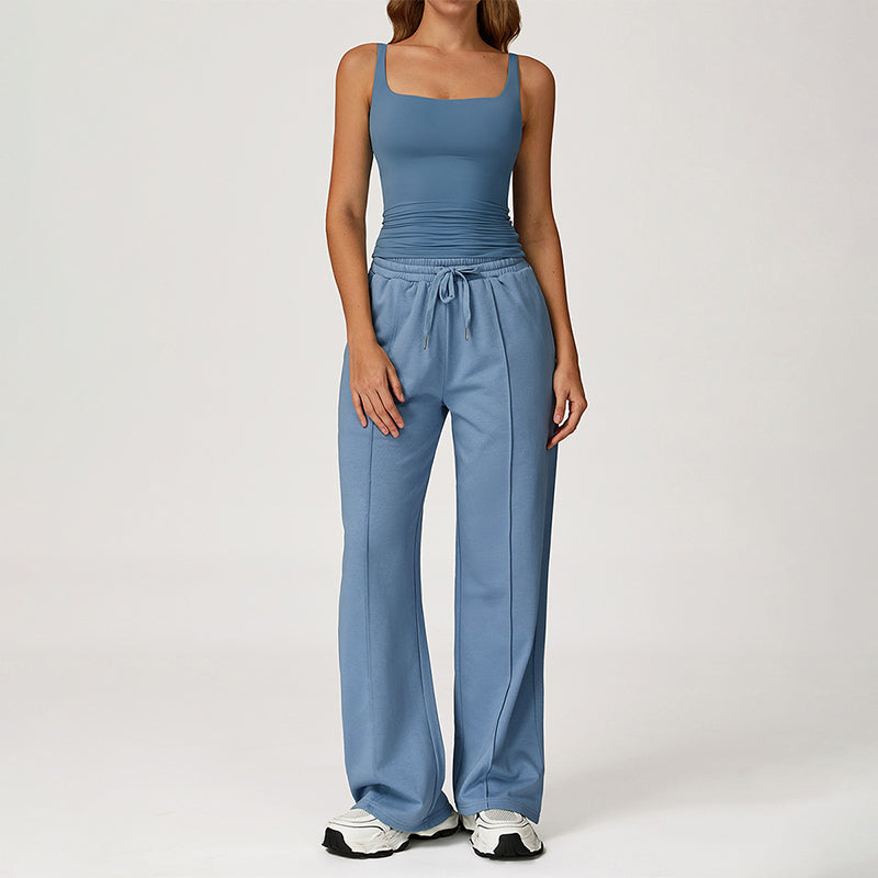 Slimming U-Neck Tank Top + Straight Leg Sweatpants 2 Piece Set