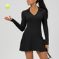 Wholesale Women's Long Sleeve V-Neck Tennis Dress – Quick-Dry Slim Fit Athletic Dress