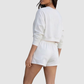Wholesale Women's Crew Neck Long Sleeve Loose Sweatshirt Set – Casual Pullover Top + Shorts