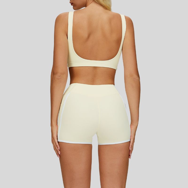 Beautiful Backless Sports Bra+Contrasting Fitness Shorts 2-piece set