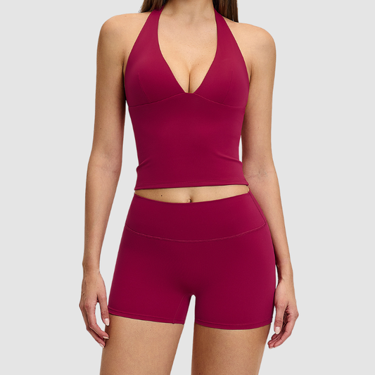 Wholesale Hanging neck back vest+shorts yoga | Wonderxfans bulk activewear