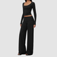 Wholesale Women's Brushed Yoga Set: Long-Sleeve Crop Top & Wide-Leg Pants