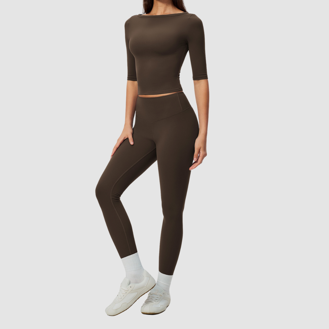 Wholesale Women’s Mid-Sleeve Top & High-Waist Leggings Yoga Set
