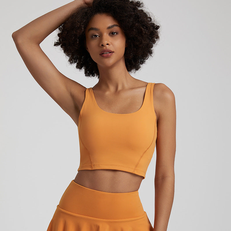 High-waisted nude leggings+U-shaped neckline sports bra 2-piece set