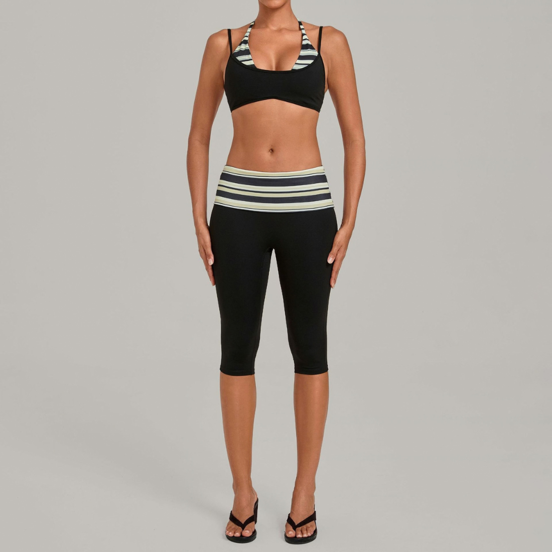 Wholesale Women's Faux-layered Bra Bra+Fold-over Waistband Shorts 2-Piece Set
