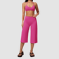 Wholesale Women's Brushed Sports Bra & Wide-Leg Cropped Pants Set – High-Support Seam-Detail 2-Piece Yoga Set
